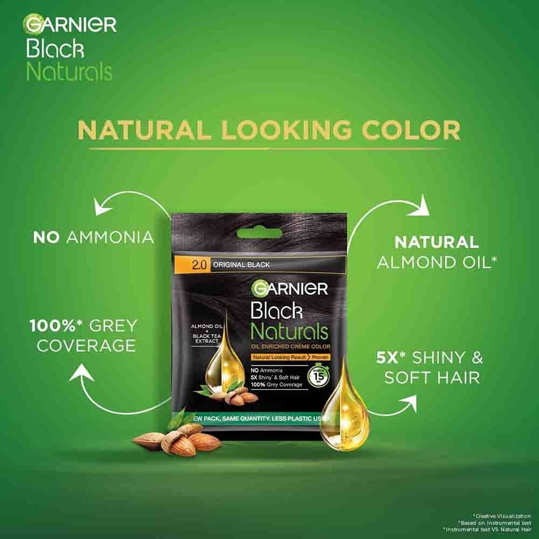 Garnier Black Naturals 2.0 Original Black Oil-Enriched Cream Colour 20Ml + 20G