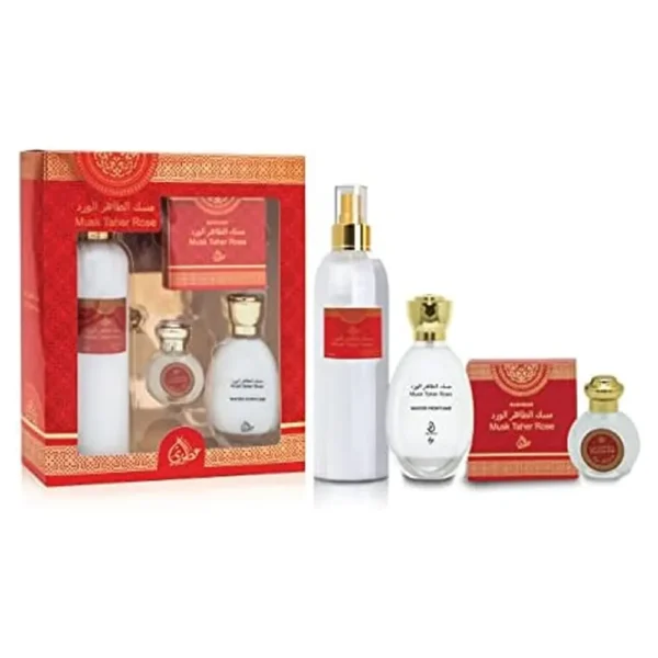 Arabiyat By My Perfumes Musk Taher Rose Giftset Perfume Oil 15Ml Bakhoor 40G Water Perfume 35Ml Air Freshner 250Ml