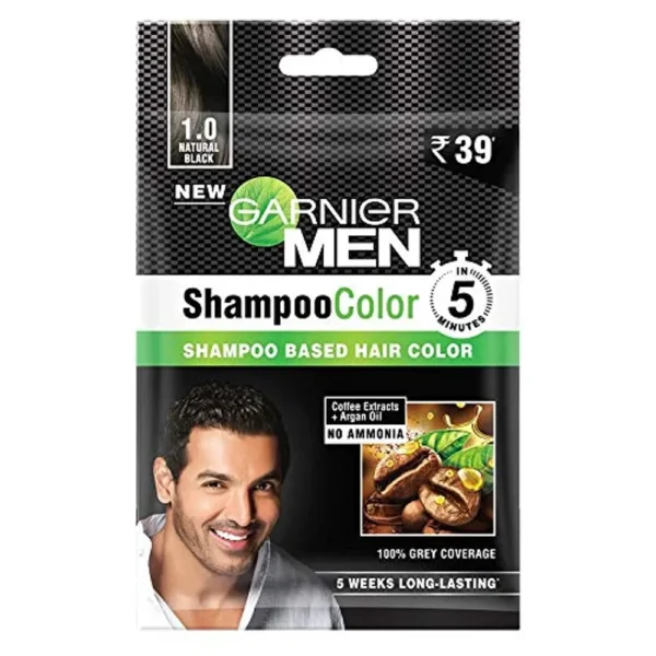 Garnier Men Shampoo Color Shampoo Based Hair Color 1.0 Natural Black 10Ml+10Ml