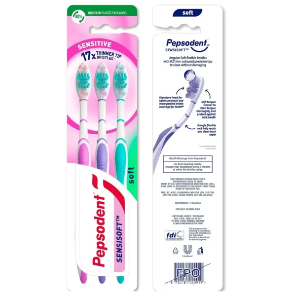 Pepsodent Sensisoft 17X Thinner Tip Bristles Sensitive Soft Buy 2Units & Get 1Unite Free 1N