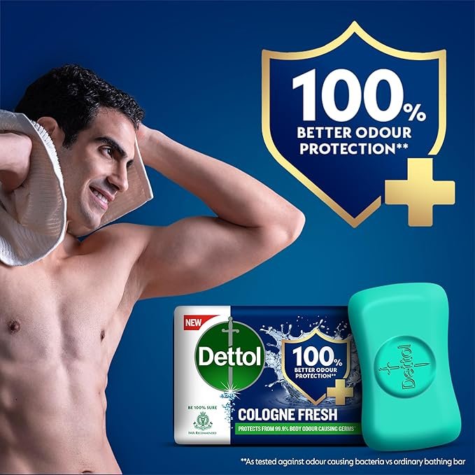 Dettol Cologne Fresh Bathing Soap Bar with 100% Better Odour Protection 100G