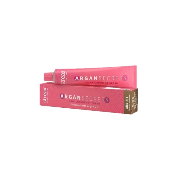Streax Professional Argan Secrets Hair Colourant Cream Enriched With Argan Oil 5.35 Light Golden Mahogany Brown Mix 1:1 Colourant : Developer 60G